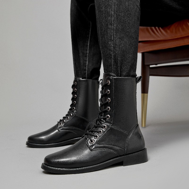 Leather Work Boots - Wysokie skórzane buty taktyczne outdoorowe męskie