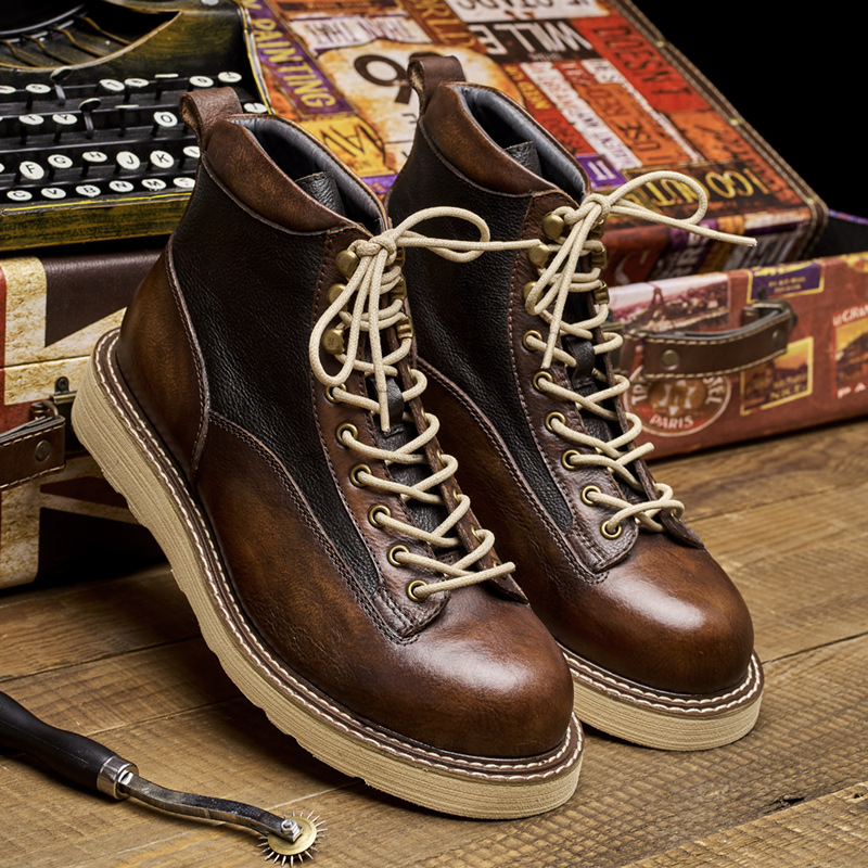 Leather Work Boots - Męskie krótkie buty robocze, styl Amekaji,