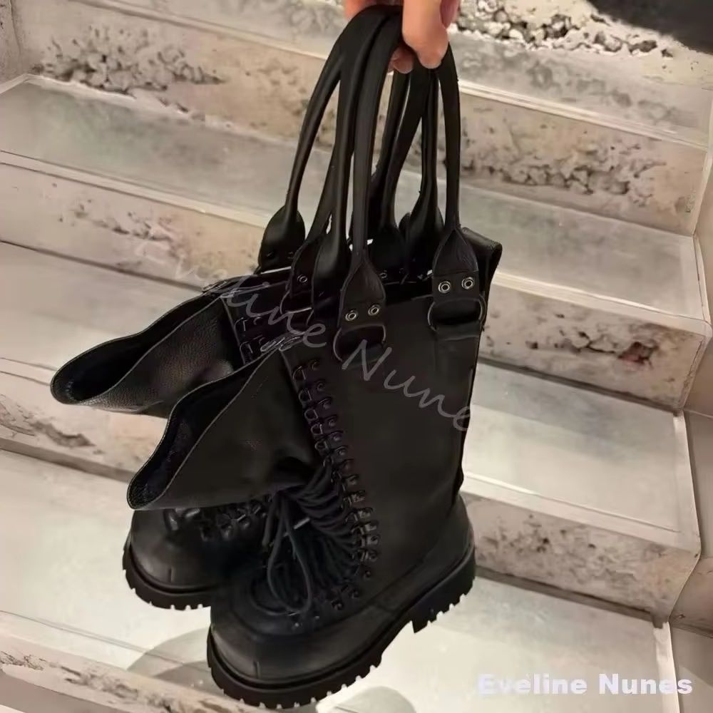 Leather Work Boots - Retro Skórzane Botki Motocyklowe Damskie z