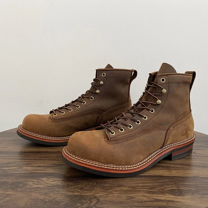 Leather Work Boots - Męskie botki w stylu vintage, ręcznie