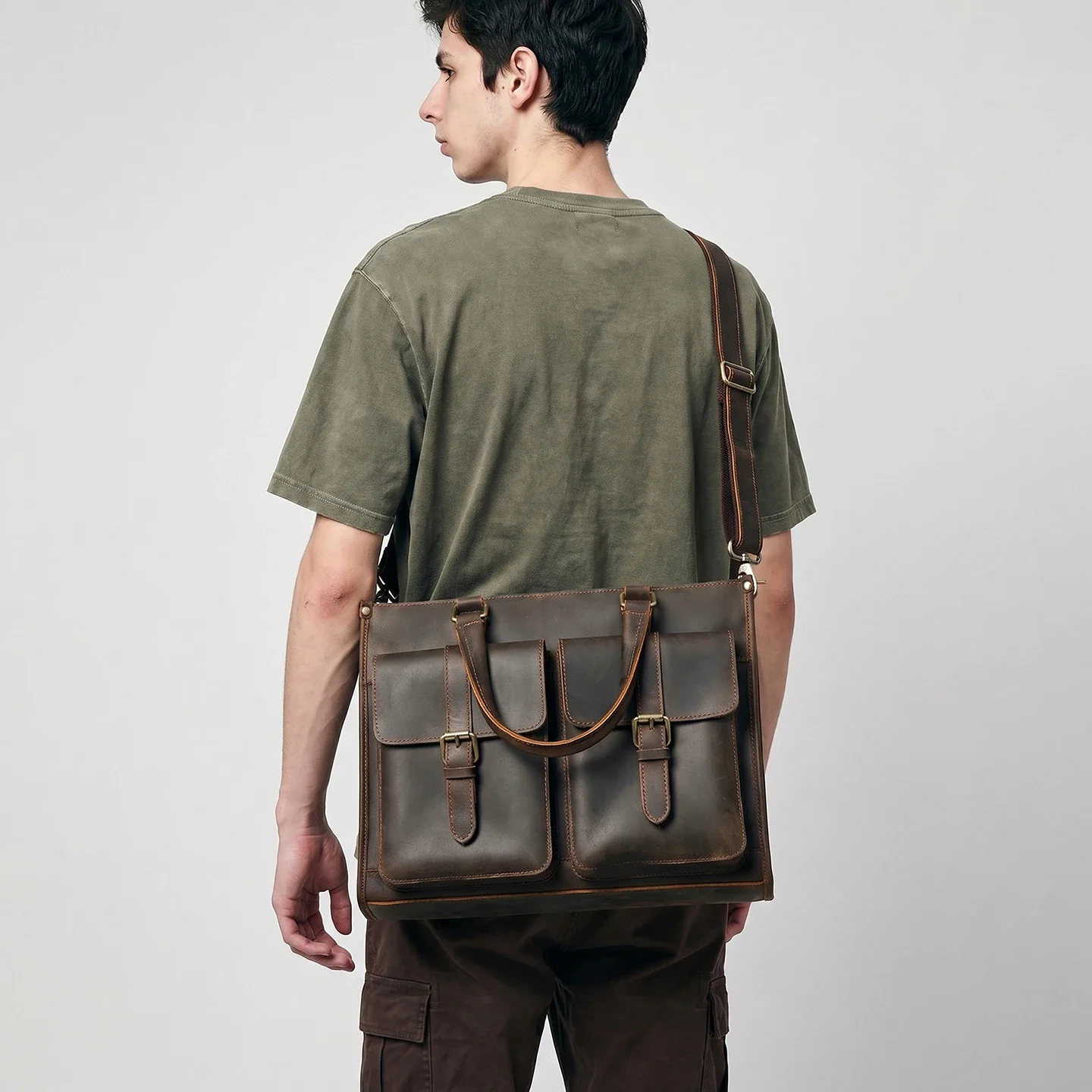 Vintage Leatherwork - Męska torba na ramię z prawdziwej