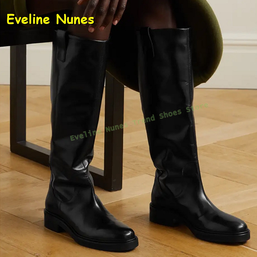 Leather Work Boots - Czarne skórzane kozaki do kolan damskie