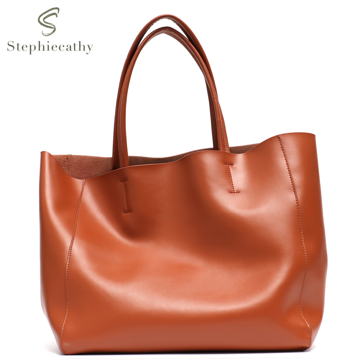 Leather Work Handbag - Minimalistyczna duża torba na ramię dla