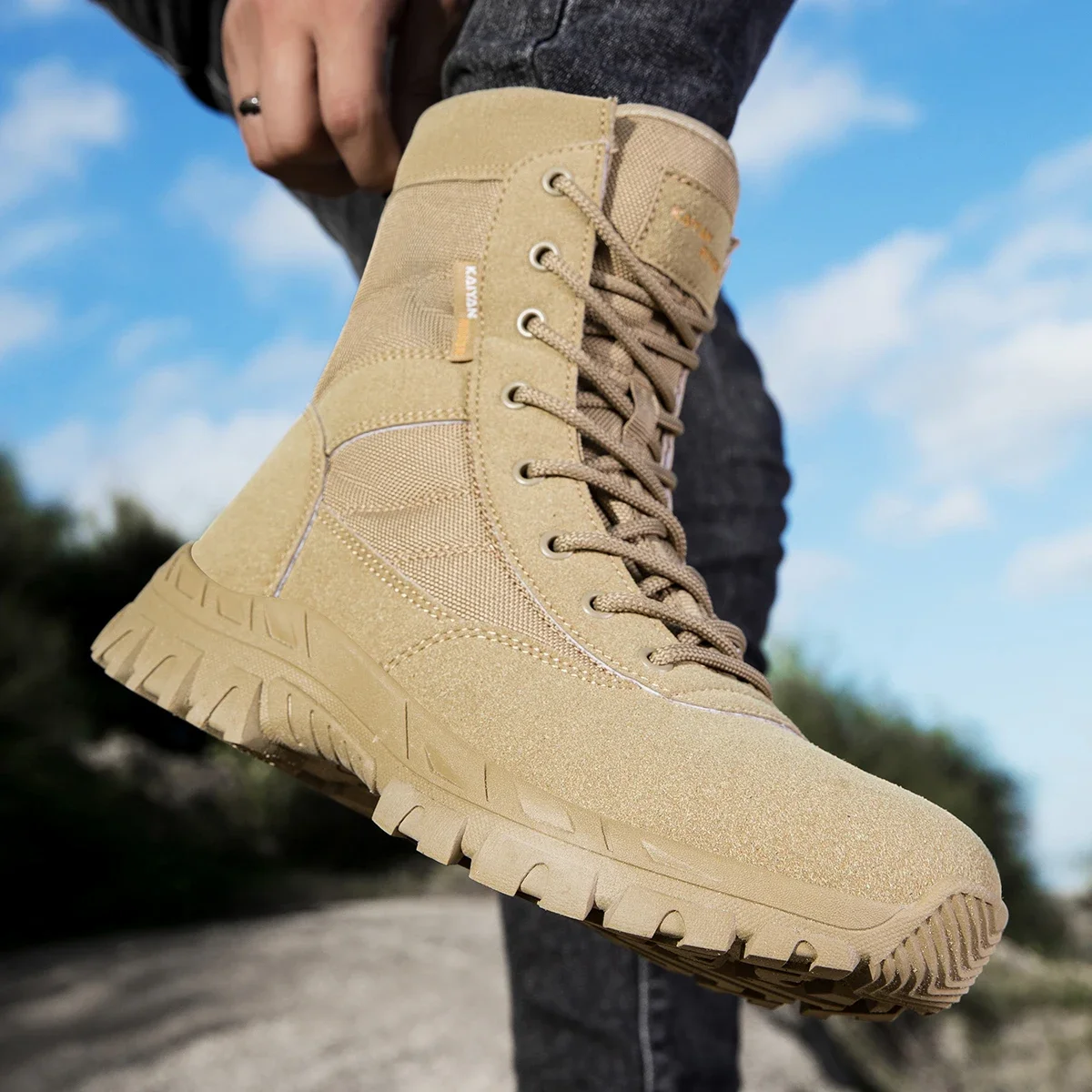 Leather Work Boots - Męskie buty outdoorowe do wędrówek, wysokie
