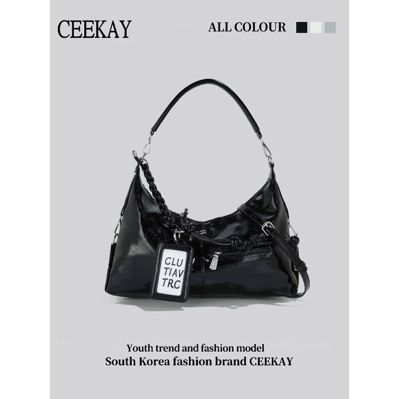 Leather Work Handbag - Torebka Hobo z błyszczącej skóry CEEKAY