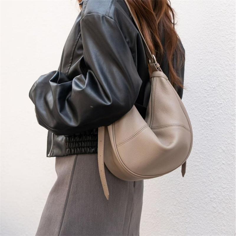 Leather Work Handbag - BURMINSA Miękka Torba Hobo w Kształcie