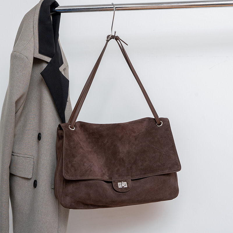 Leather Work Handbag - Autentyczna zamszowa skórzana torebka na ramię