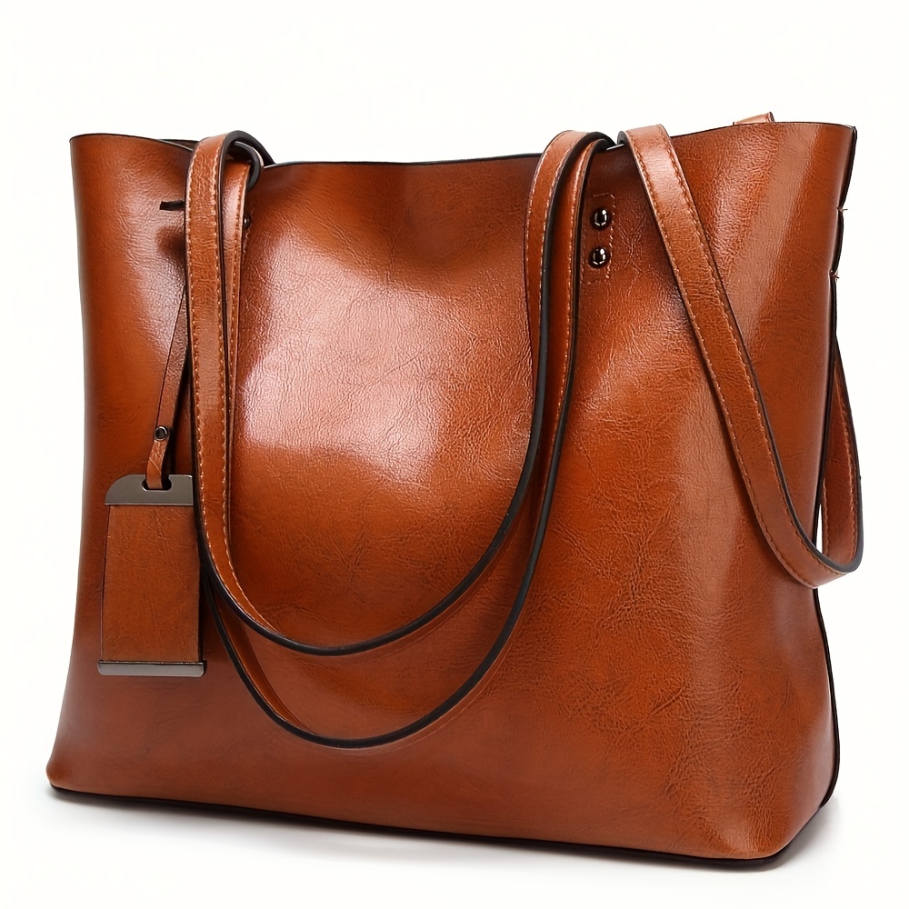 Leather Work Handbag - Modna klasyczna Retro skórzana damska torebka