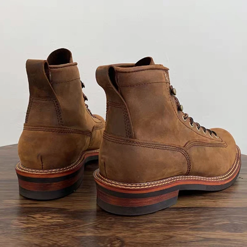 Męskie botki w stylu vintage,  – Leather Work Boots recenzja i cena