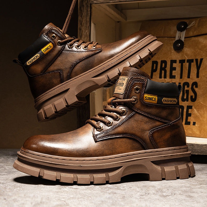 Męskie botki na platformie w s – Leather Work Boots recenzja i cena