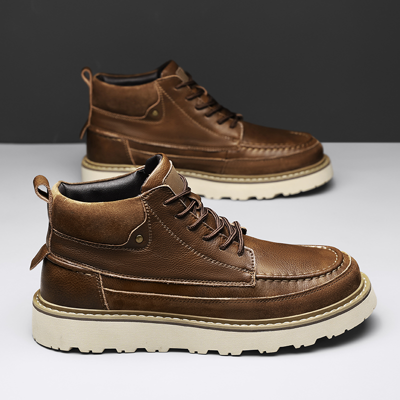 Męskie brązowe ocieplane polar – Leather Work Boots recenzja i cena