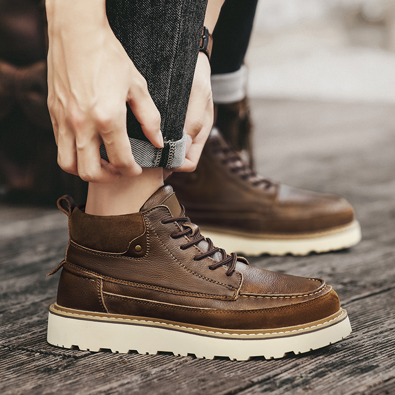Męskie brązowe ocieplane polar – Leather Work Boots recenzja i cena